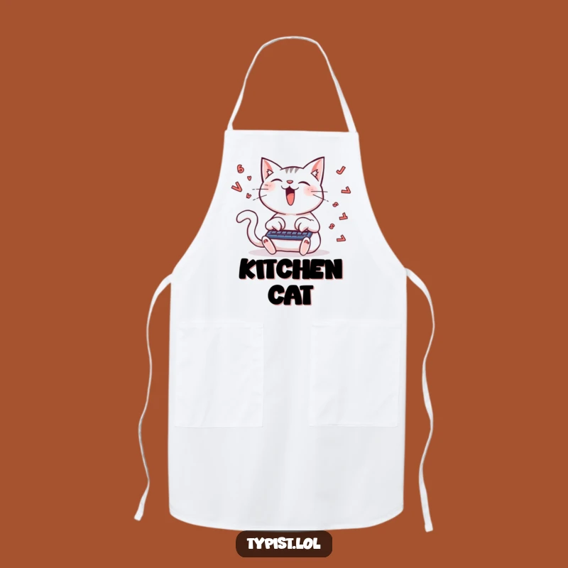 Funny Cat Typing Apron: Hilarious Kitchen Gear for Creative Cooks