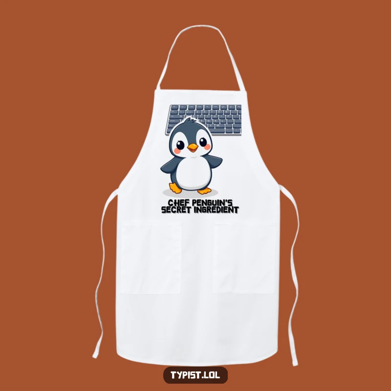 Funny Penguin Apron: Cheerful Bird Waddles to Keyboard, Hilarious Kitchen Wear for a Fun Funny Gift