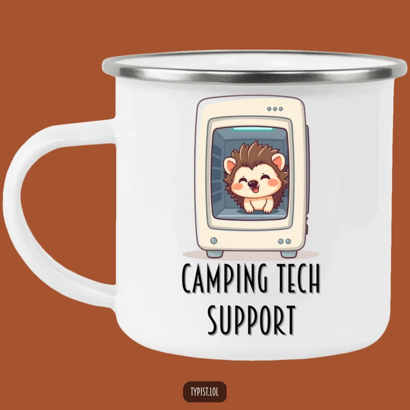 Funny Hedgehog Camping Mug: Giggling Techie Outdoor Humor Gift