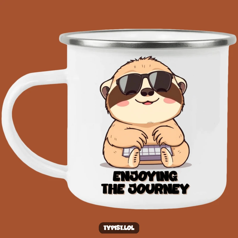 Funny Sloth Typing Camping Mug: Enjoy Your Brews with Slow, Happy, Hilarious Sips