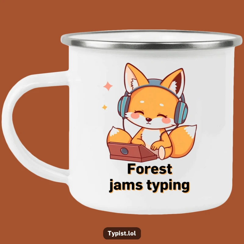 Funny Fox Typing Camping Mug: Groovy Music Fuel for Adventures Gift