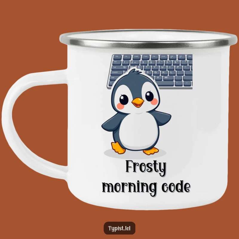 Funny Penguin Camping Mug: Cheerful Bird Waddles to Keyboard, Durable & Hilarious Funny Gift for Outdoors