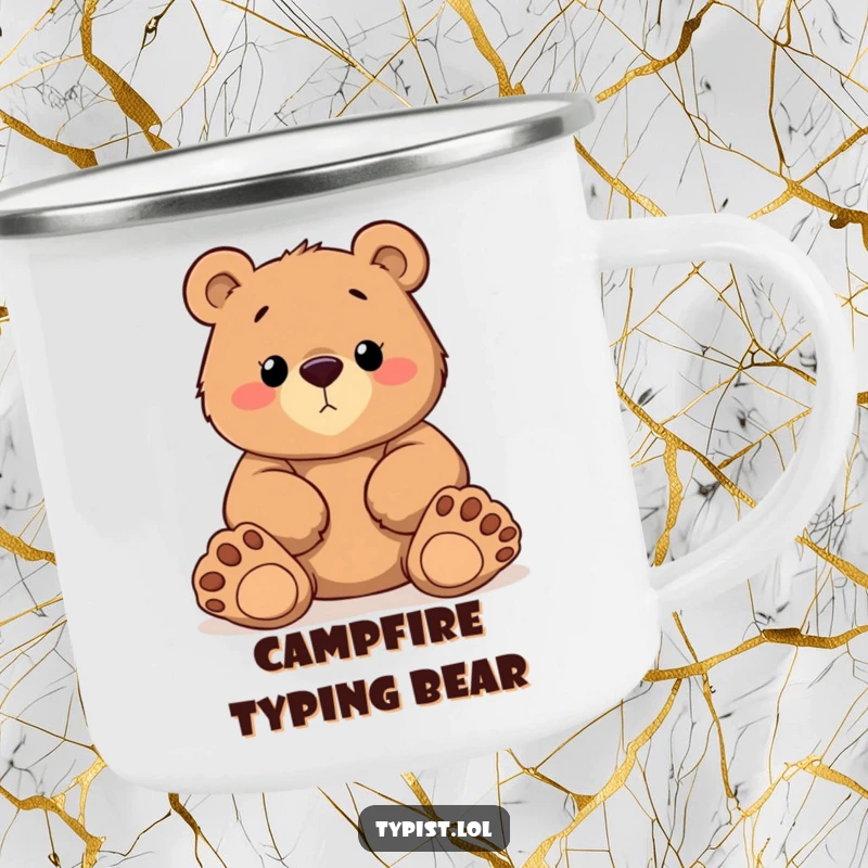 Funny Bear Paws Camping Mug: A determined bear types with oversized paws in the wild, rugged and funny, great funny gift.
