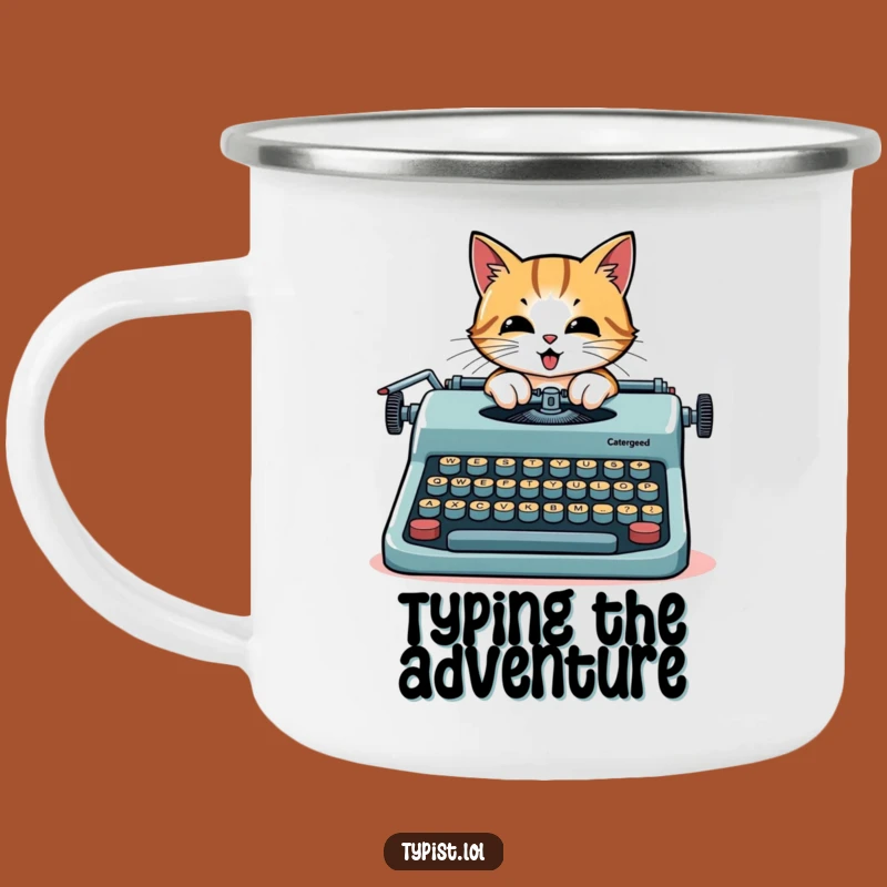 Funny Cat Camping Mug: Writer cat for adventures, a durable funny gift.