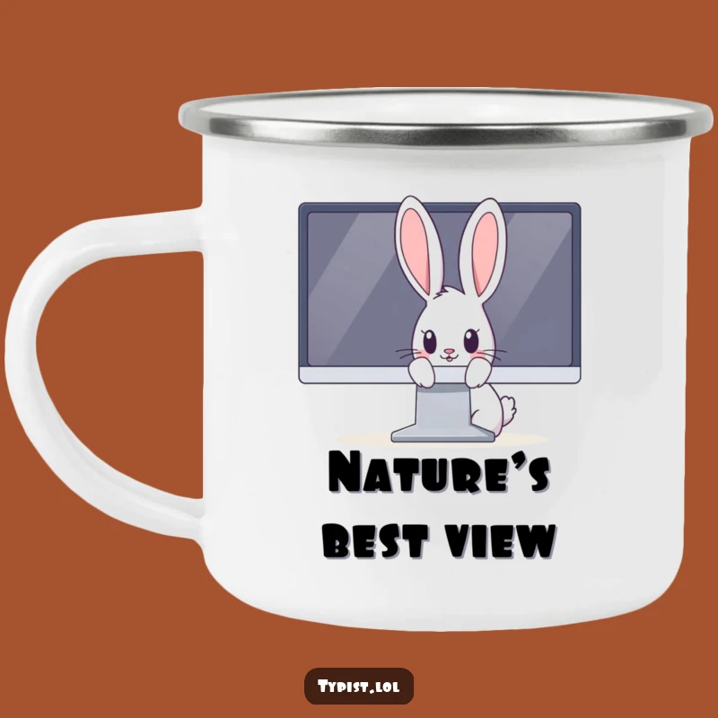 Funny Rabbit Camping Mug: Curious Bunny Peeking from Monitor, Durable & Hilarious Funny Gift