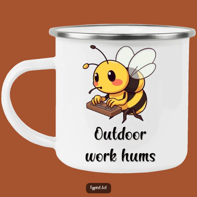 Funny Bee Camping Mug: Busy Insect Typing, Durable & Hilarious Funny Gift for Outdoor Workers