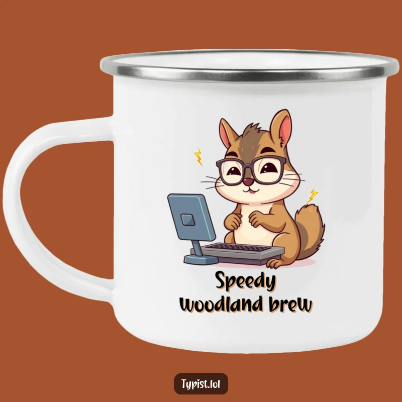 Funny Squirrel Typing Camping Mug: Fuel Your Adventures with Humorous Speed, a Gift