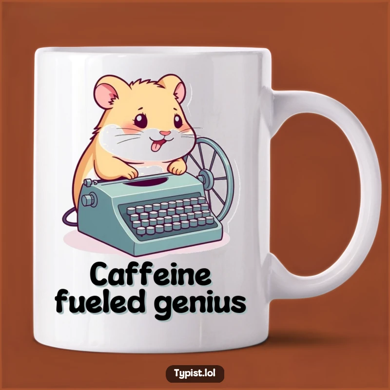 Funny Hamster Typewriter Mug: Determined Spinner Working Hard - Hilarious Gift