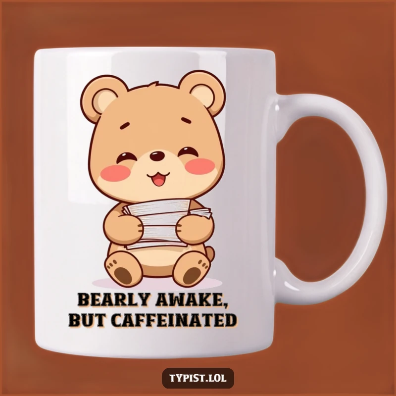 Funny Bear Paperwork Mug: Happy Bear Overwhelmed by Documents - Hilarious Gift