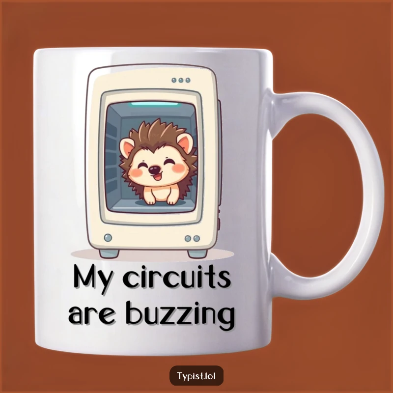Funny Hedgehog Tech Mug: Giggling Gamer, Computer Humor Gift
