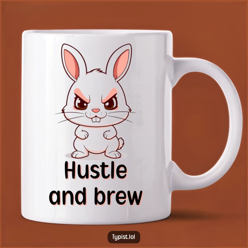 Funny Rabbit Typing Mug: Determined Grin for Productive Humorous Gift