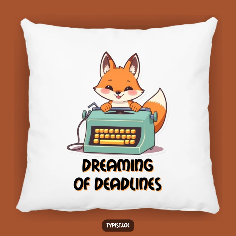 Funny Fox Typist Pillow: Cozy Vintage Typewriter Comfort Gift