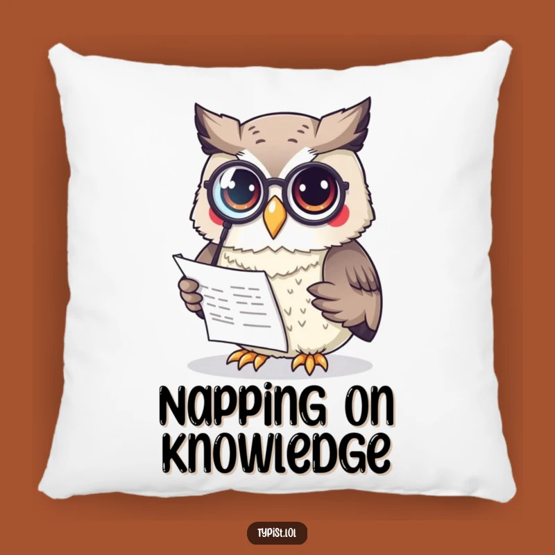 Funny Owl Monocle Pillow: Cozy Reading Companion - Comfy Humorous Decor