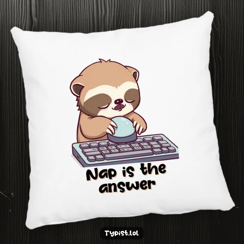 Funny sloth pillow, sleepy sloth slowly pressing a large keyboard button, soft and comfortable.