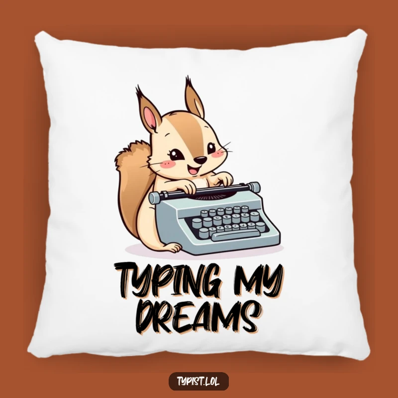 Funny Squirrel Typewriter Pillow: Cozy Comfort with Fast-Paced Charm