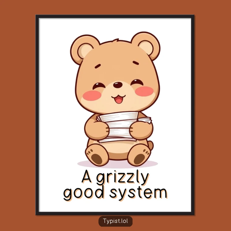 Funny Bear Paperwork Digital Art: Cheerful Bear with Documents - Instant Humorous Decor