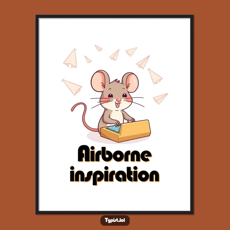 Funny Brave Mouse Typing Digital Art: Instant Download for Inspiring and Humorous Decor
