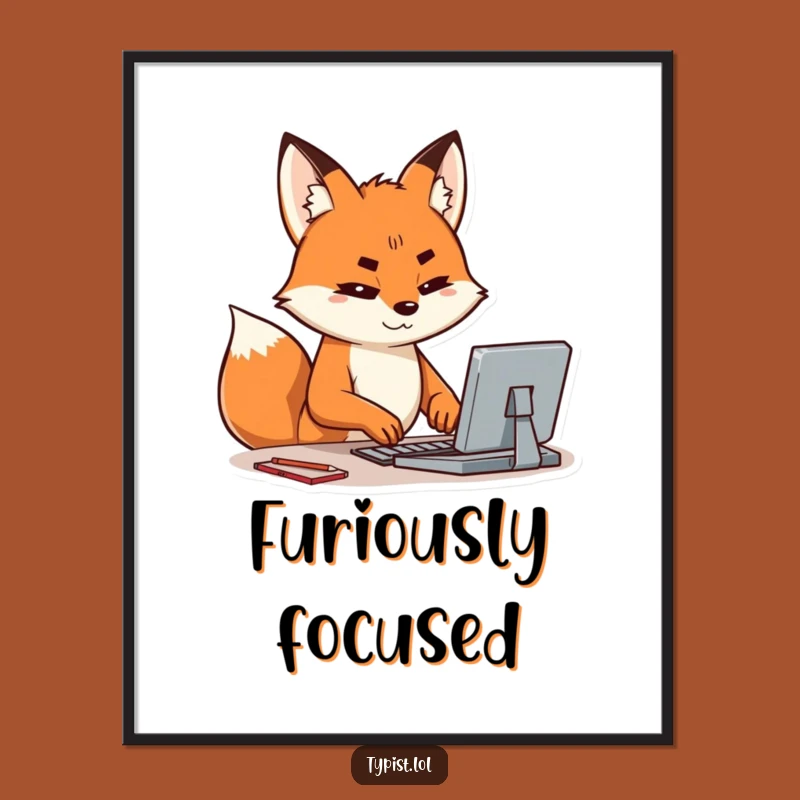 Funny Fox Typing Digital Art: Hilarious Genius for Your Walls