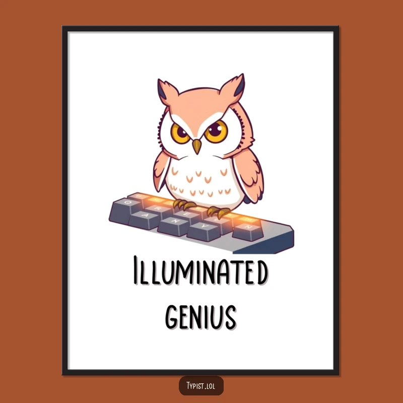 Funny Owl Typing Digital Art: Focused Bird's Keyboard Print, Instant Funny Gift Download