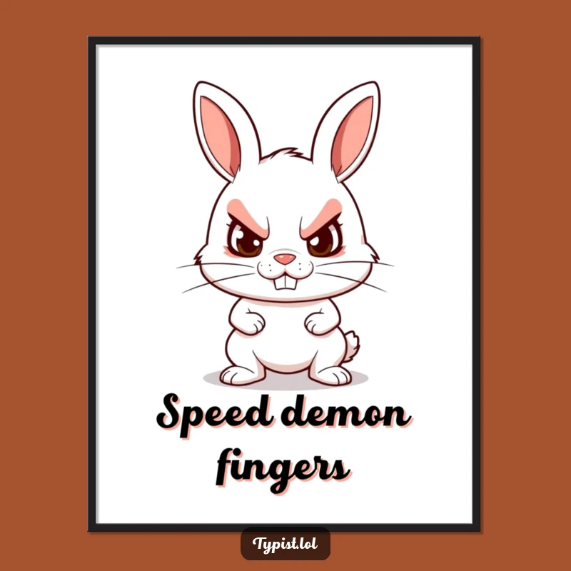 Funny Rabbit Typing Digital Art: Instant Determined Energy Print Gift