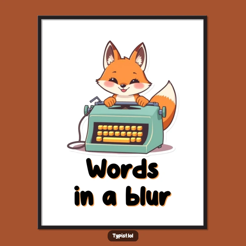 Funny Fox Speed Typing Digital Art: Vintage Writer Decor Gift