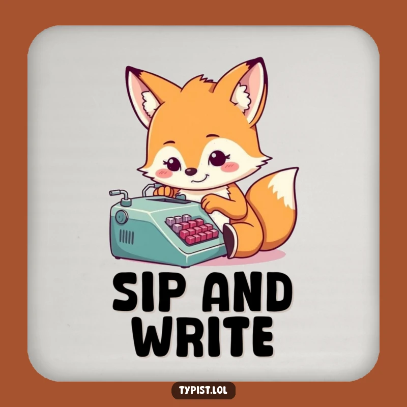 Funny Fox Typist Drink Coaster: Protect Surfaces with Literary Humor and Style