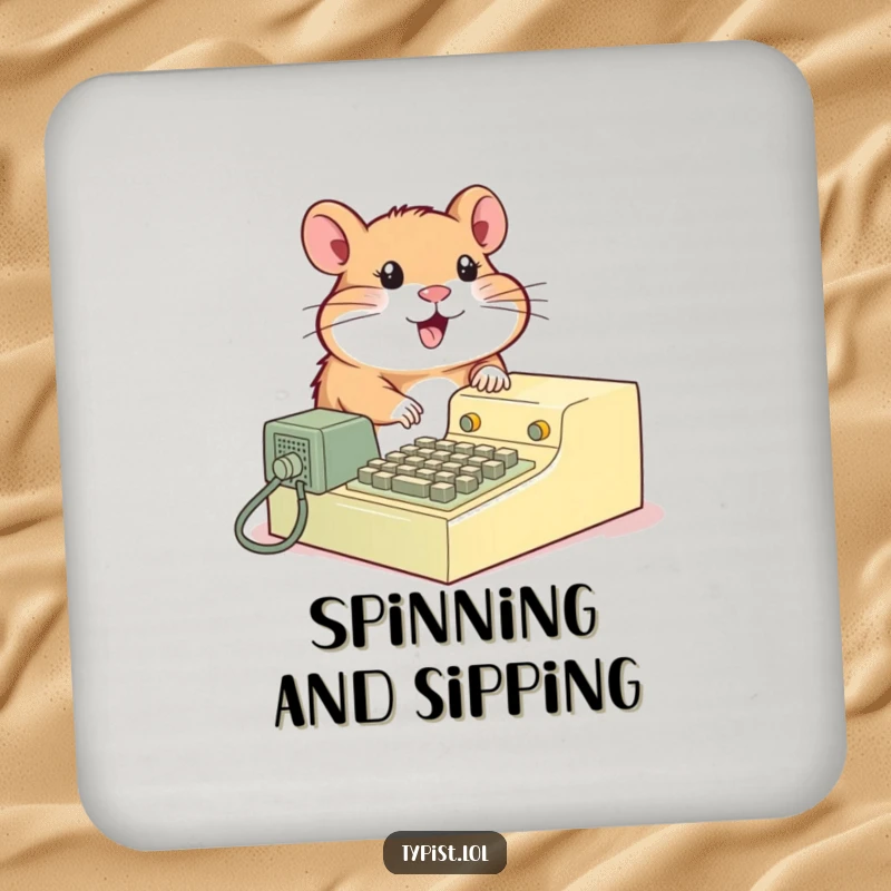 Funny Hamster Typewriter Coaster: A hamster types on a vintage machine. Protects surfaces with humor.