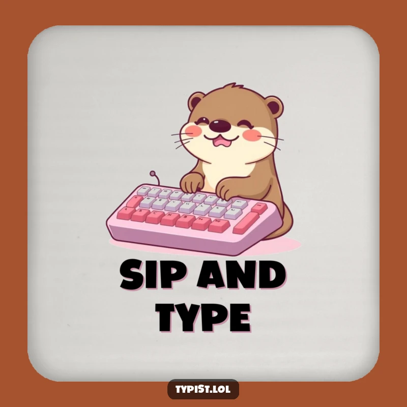 Funny Kawaii Otter Typing Drink Coaster: Protect Surfaces with a Laugh