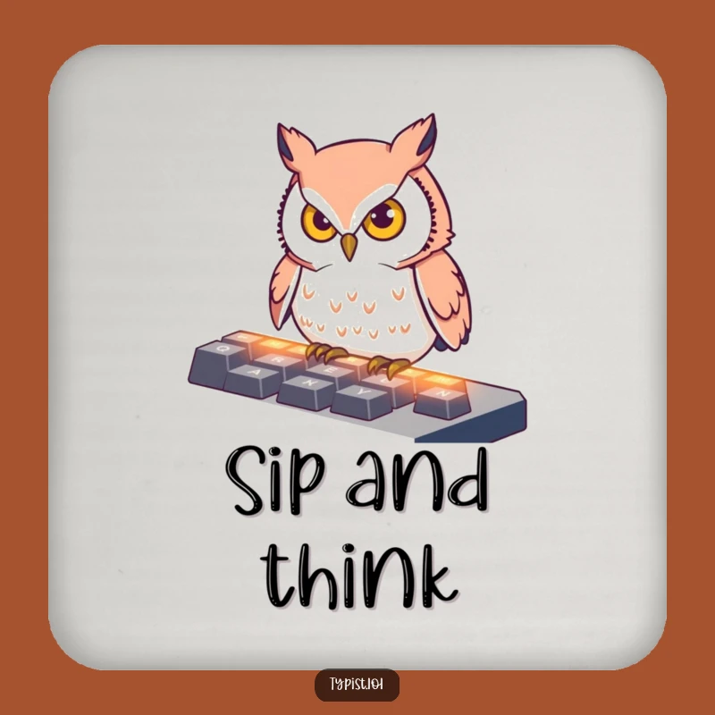 Funny Owl Typing Coaster Set: Focused Bird's Keyboard Protection, Unique Funny Gift
