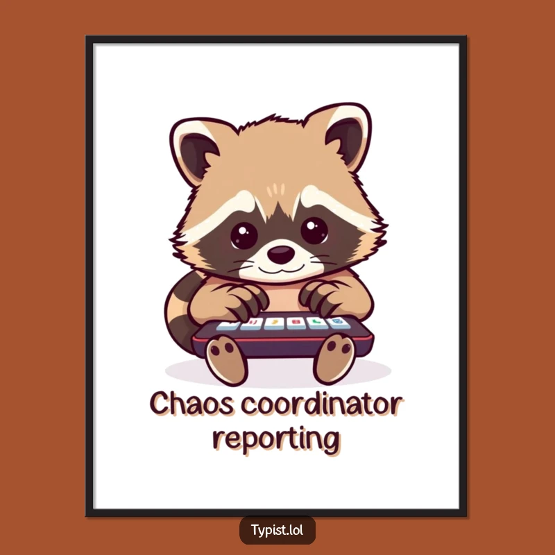 Funny Raccoon Typing Poster: Bring Busy, Hilarious Energy to Your Walls