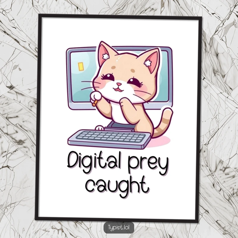 Funny cat cursor poster showing a playful cat batting at a computer cursor, symbolizing tech-loving feline mischief.