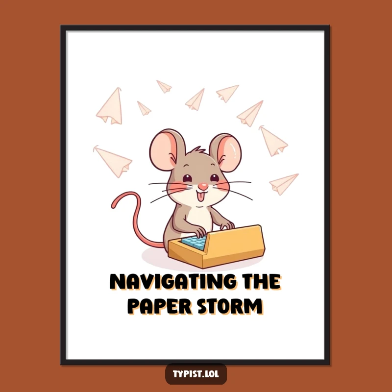 Funny Brave Mouse Typing Poster: Inspirational Wall Art for a Determined Workspace