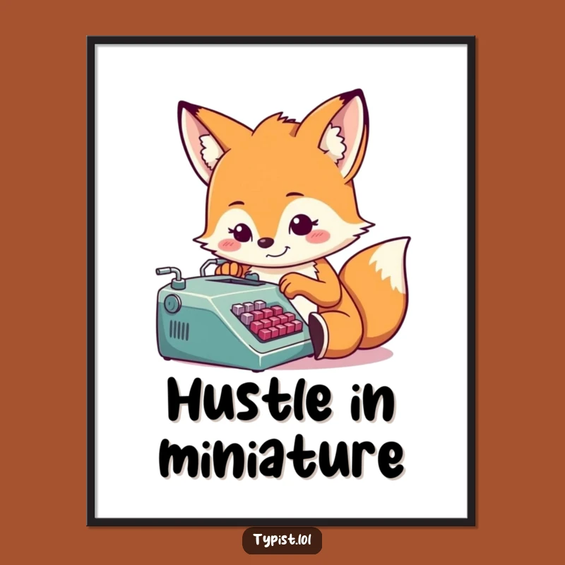 Funny Fox Typist Poster: Adorable Wall Art for a Humorous and Inspiring Workspace