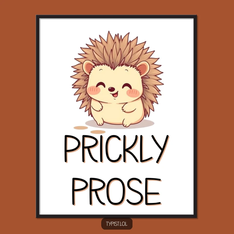 Funny Hedgehog Typing Poster: Quirky Quill Artist Print, Great Gift