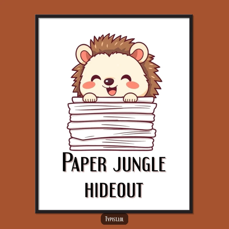Funny Happy Hedgehog Poster: Adorable Wall Art for a Cheerful Workspace