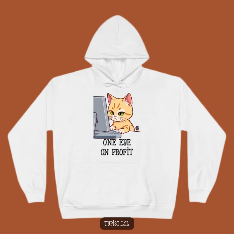 Funny Cat Screen Stare Hoodie - Cozy & Focused Feline Wear