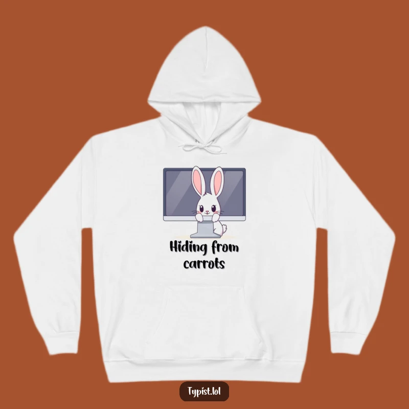 Funny Rabbit Hoodie: Cozy Curious Bunny Peeking from Monitor, Warm & Hilarious Techie Funny Gift