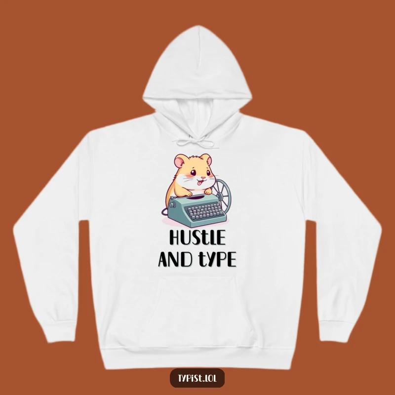 Funny Hamster Typewriter Hoodie: Cozy Creator Powering Through - Warm Funny Gift