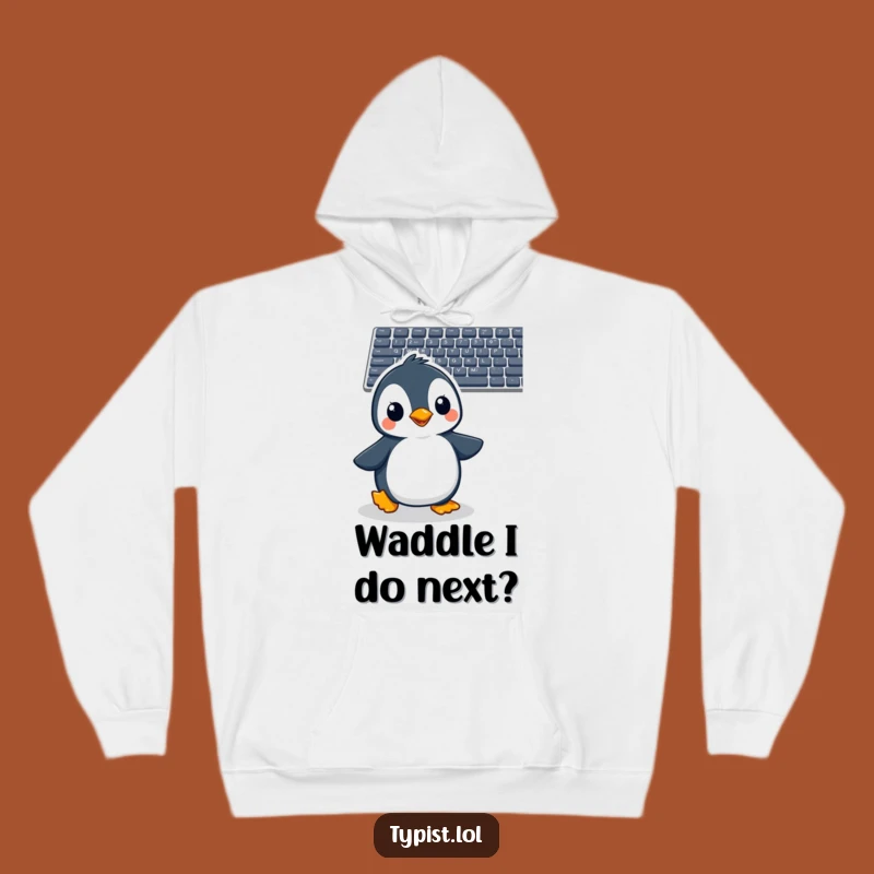 Funny Penguin Hoodie: Cozy & Cheerful Bird Waddles to Keyboard, Perfect Warm Funny Gift for Geeks