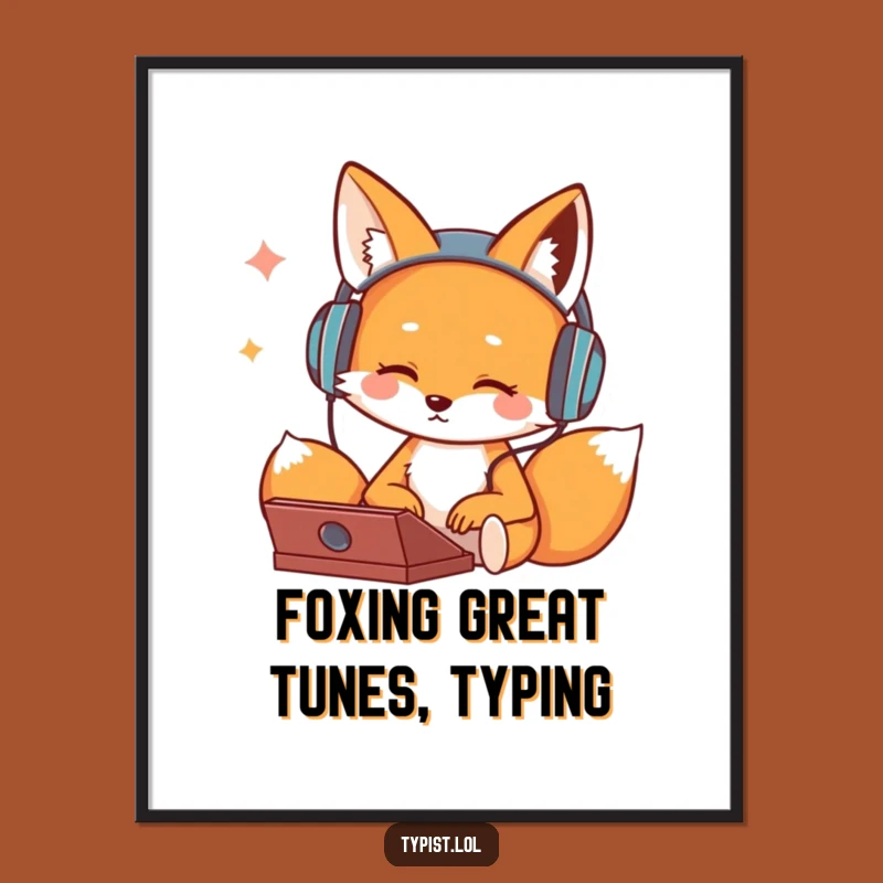 Free Printable Funny Wall Art: Cool Fox DJ Typing Downloadable Decor