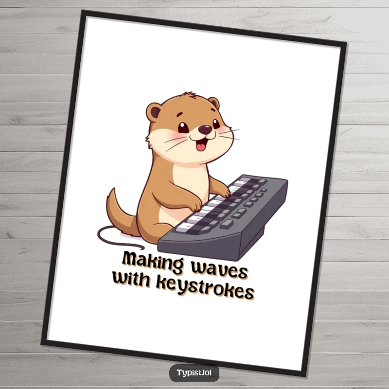 Funny Free Printable Wall Art: A grinning otter is enthusiastically typing on a massive keyboard, creating digital magic.