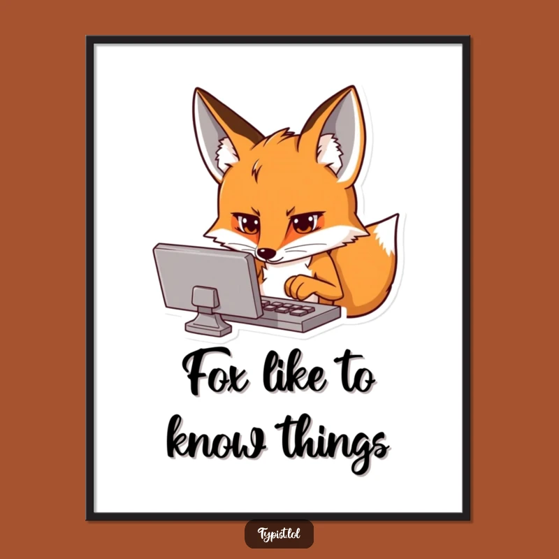 Free Printable Wall Art: Focused Fox Typing, Downloadable Art, Techie Decor