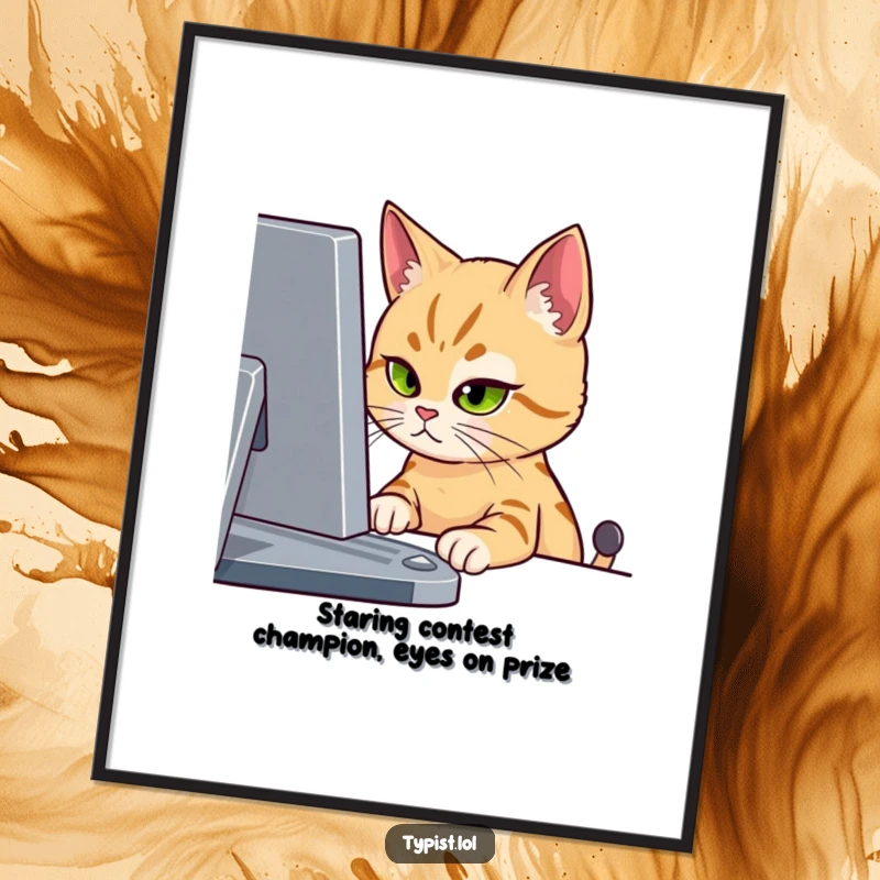 Funny Free Printable Wall Art: Cat intensely focused on a computer screen, adding a humorous and artistic touch.