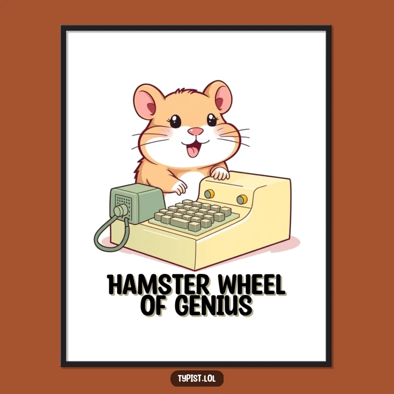 Free Printable Hamster Typing Art: Funny Downloadable Poster with Retro Charm