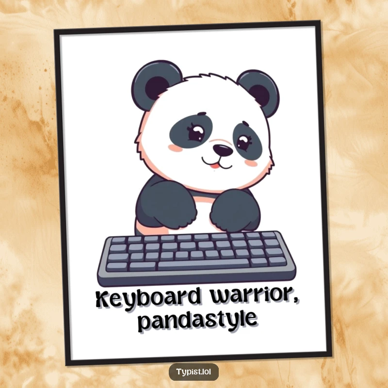Funny Free Printable Wall Art: Panda with Curious Expression Rolling Paws on a Computer Keyboard