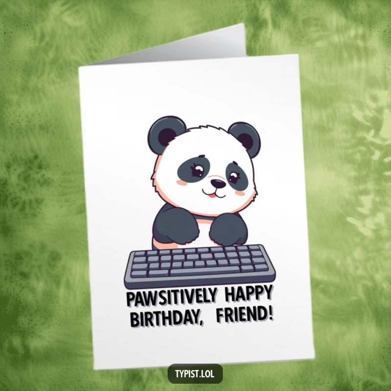 Funny Free Printable Birthday Card: Curious Panda Fumbling on a Keyboard, Hilarious Typing Mishap
