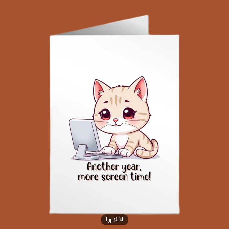 Free Printable Cat Computer Birthday Card - Funny Downloadable Gift for Techies