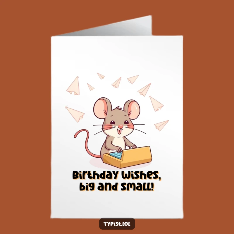 Free Printable Mouse Birthday Card: Brave Typing Mouse Fun Downloadable Gift