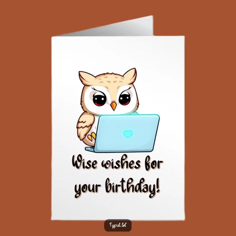 Free Printable Owl Birthday Card: Focused Owl Typing Fun Downloadable Gift
