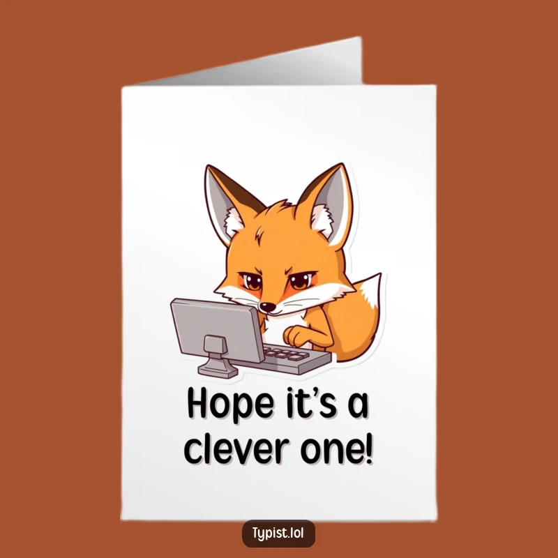 Free Printable Birthday Card: Techy Fox Typing, Downloadable, Funny Gamer Gift